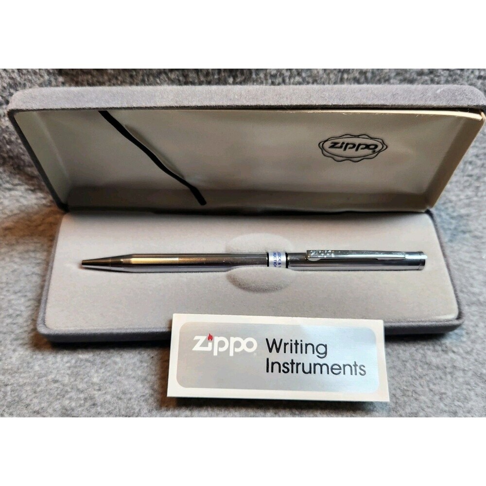 Vintage Zippo Chrome Ballpoint Pen In Original Case With Instructions